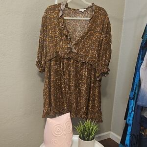 Easel Brown Floral Mini Dress